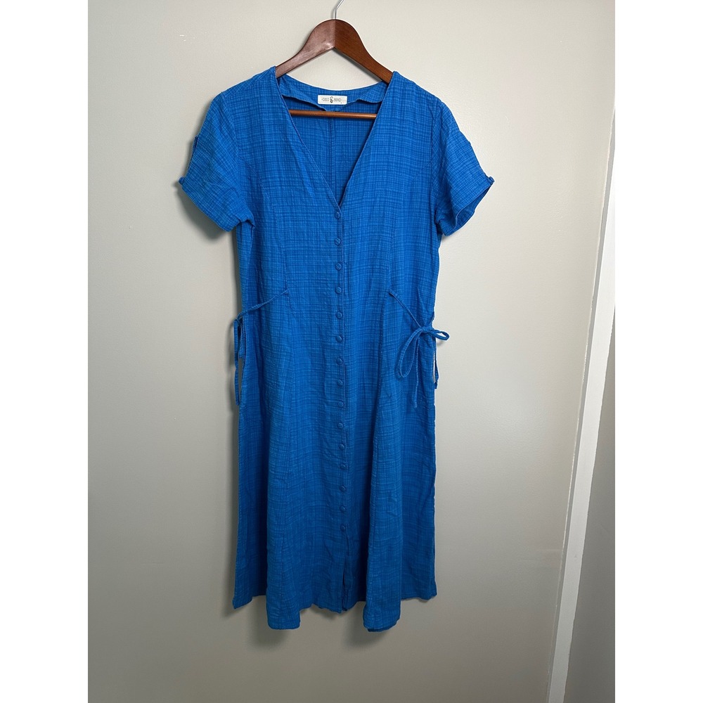 Oddbird Dilek Midi Dress Womens L Spring Blue Cotton Gauze Button Front Boho - Picture 3 of 10